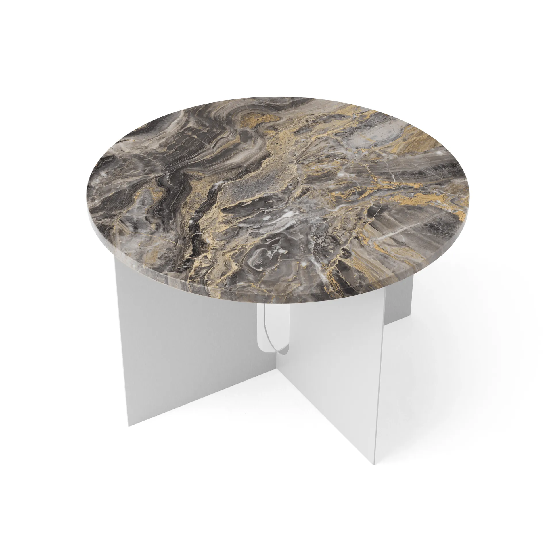 Androgyne Bijzettafel, Grey Galaxy marmer-geborsteld staal, Ø65 cm Audo Copenhagen