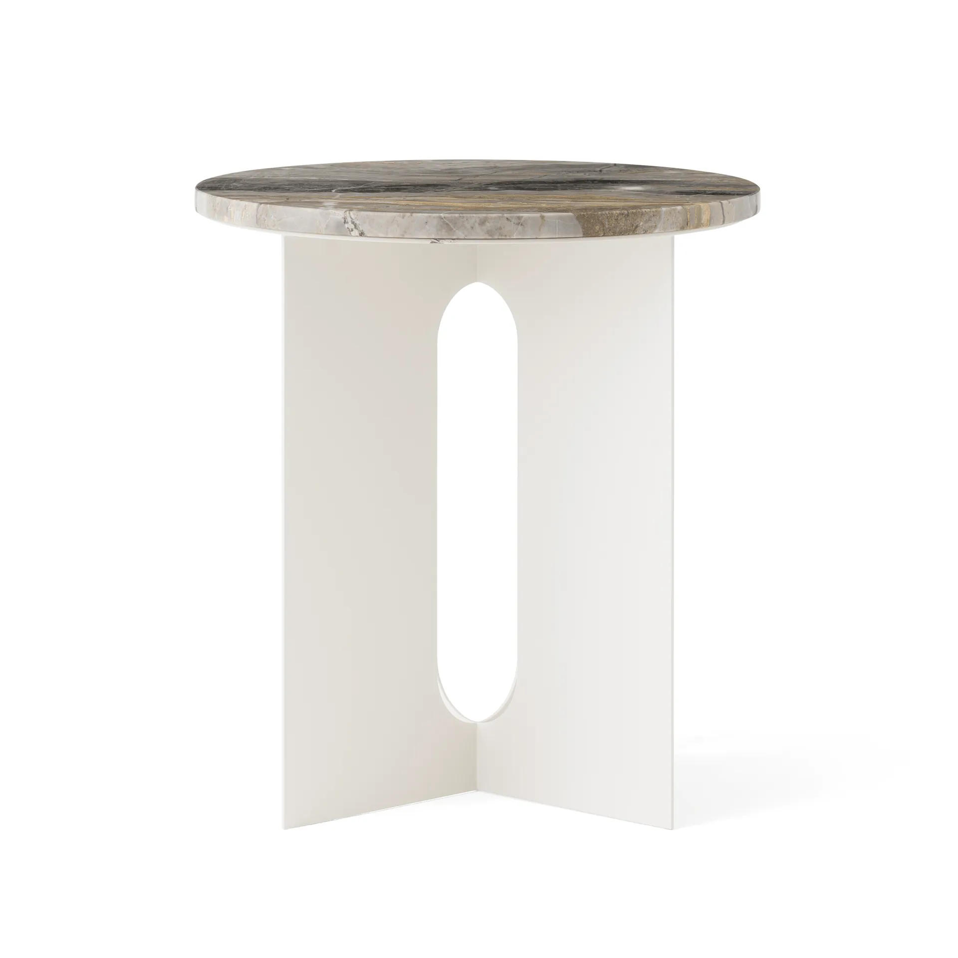 Androgyne Bijzettafel, Grey Galaxy marmer-ivory staal, Ø42 cm Audo Copenhagen