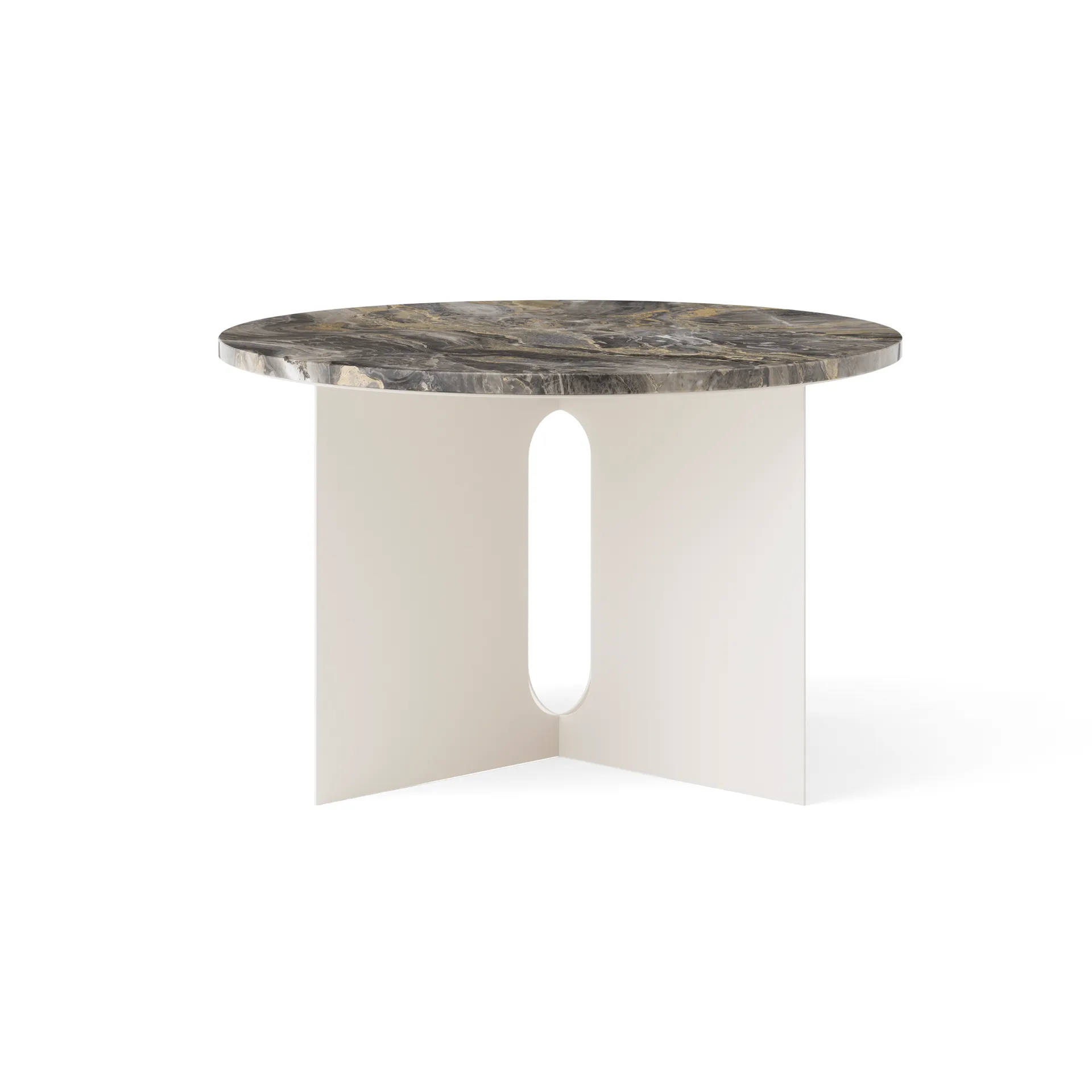 Androgyne Bijzettafel, Grey Galaxy marmer-ivory staal, Ø65 cm Audo Copenhagen