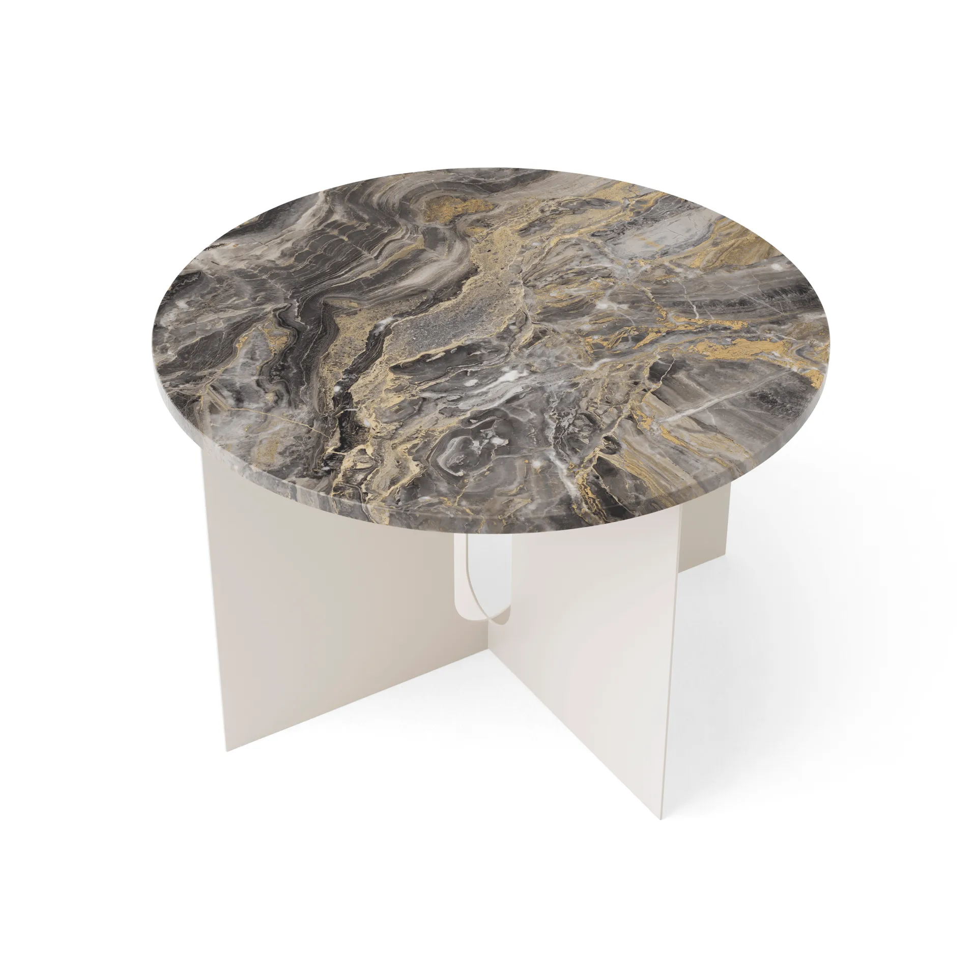Androgyne Bijzettafel, Grey Galaxy marmer-ivory staal, Ø65 cm Audo Copenhagen