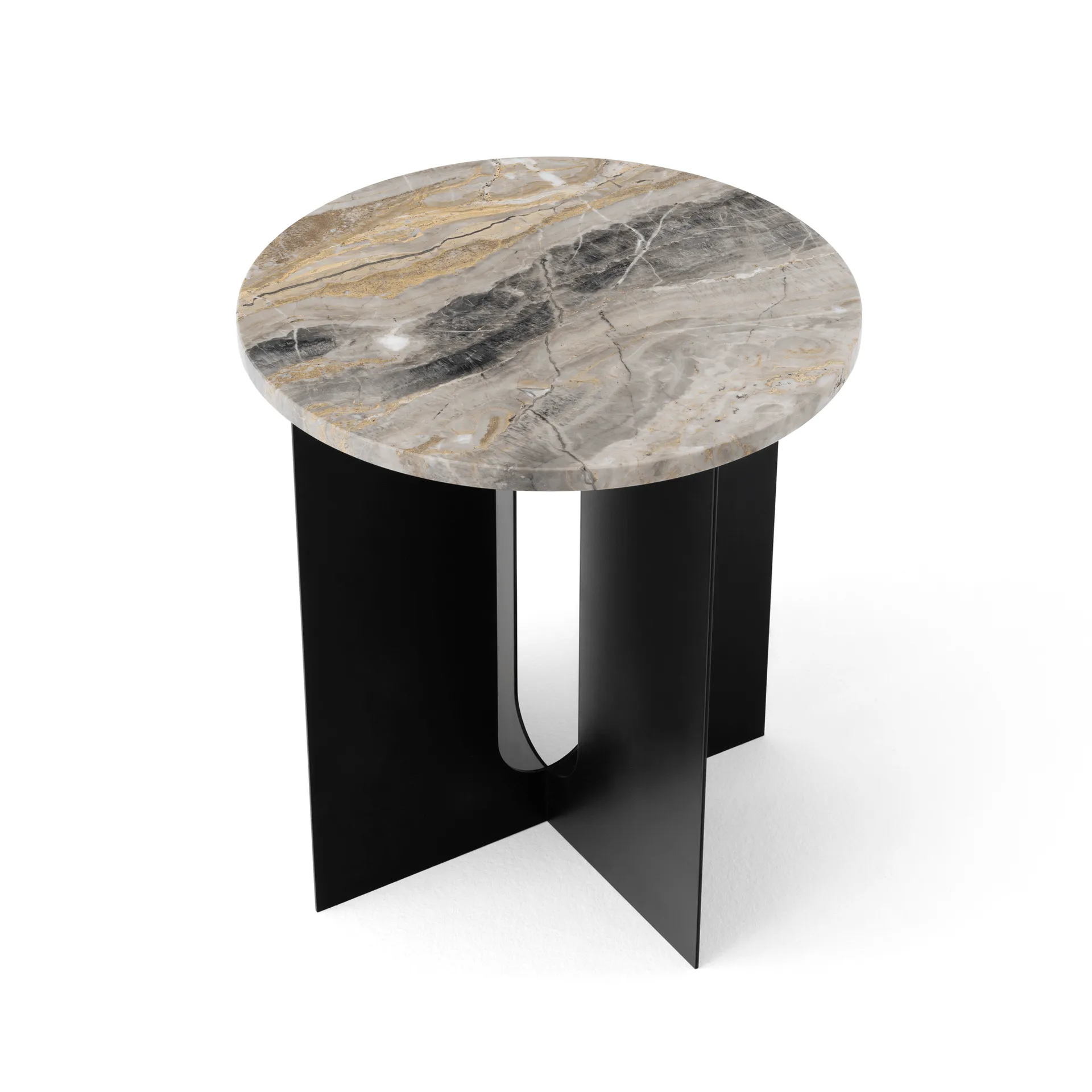 Androgyne Bijzettafel, Grey Galaxy marmer-zwart staal, Ø42 cm Audo Copenhagen
