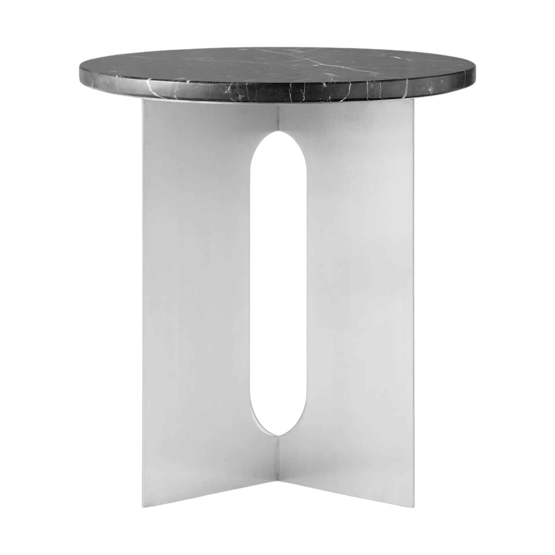 Androgyne Bijzettafel, Nero Maquina marmer-geborsteld staal, Ø42 cm Audo Copenhagen