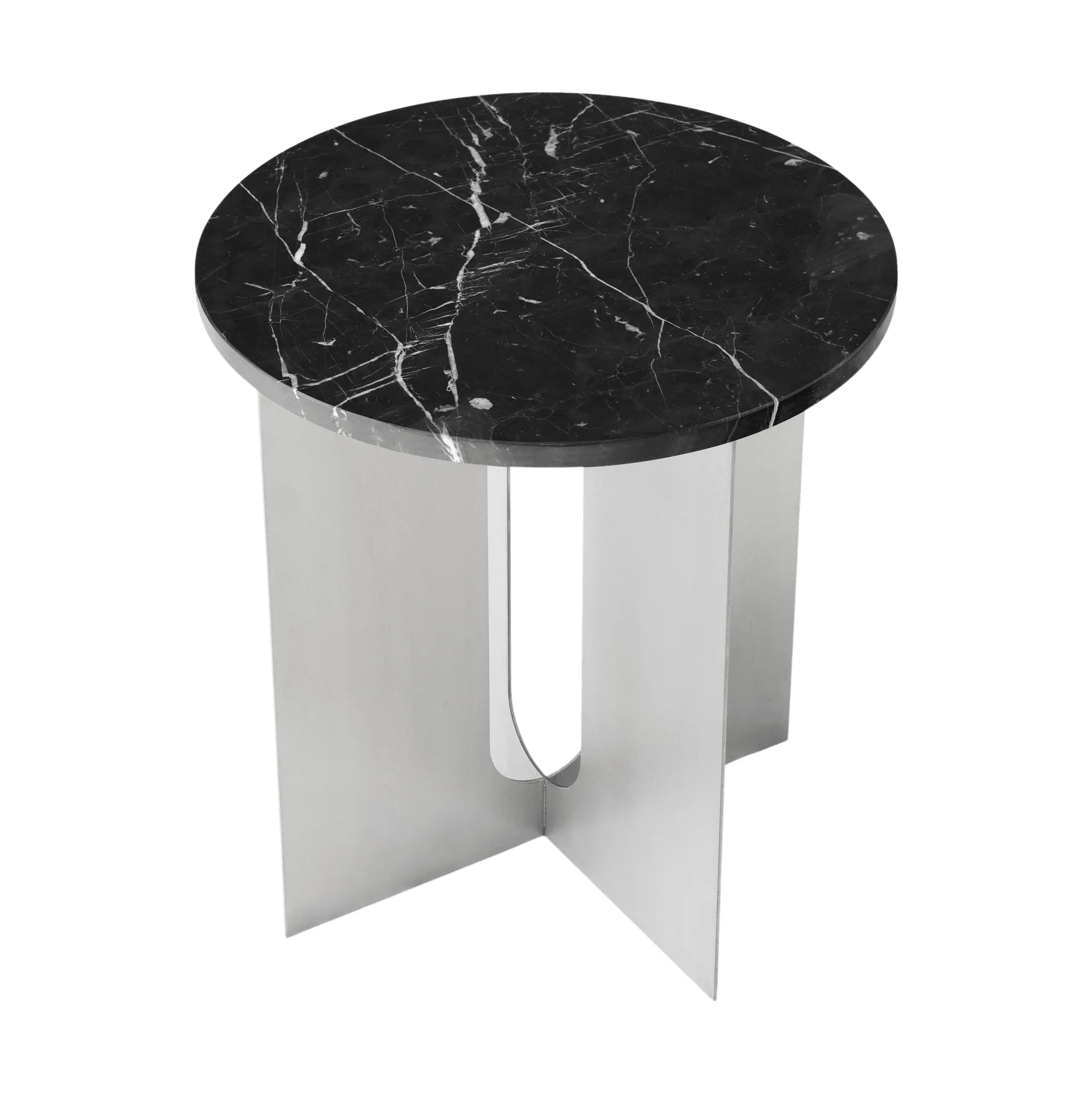Androgyne Bijzettafel, Nero Maquina marmer-geborsteld staal, Ø42 cm Audo Copenhagen