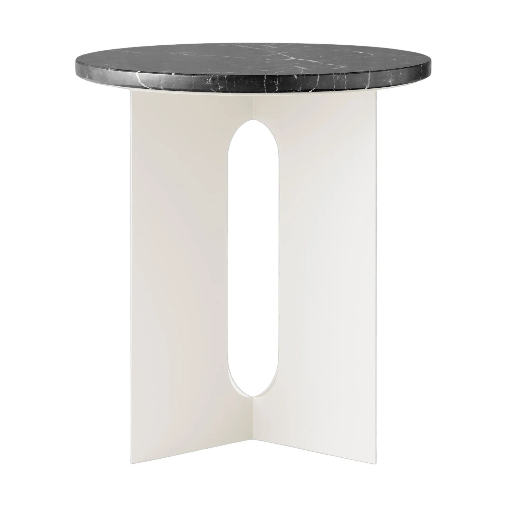 Androgyne Bijzettafel, Nero Marquina marmer-ivory staal, Ø42 cm Audo Copenhagen