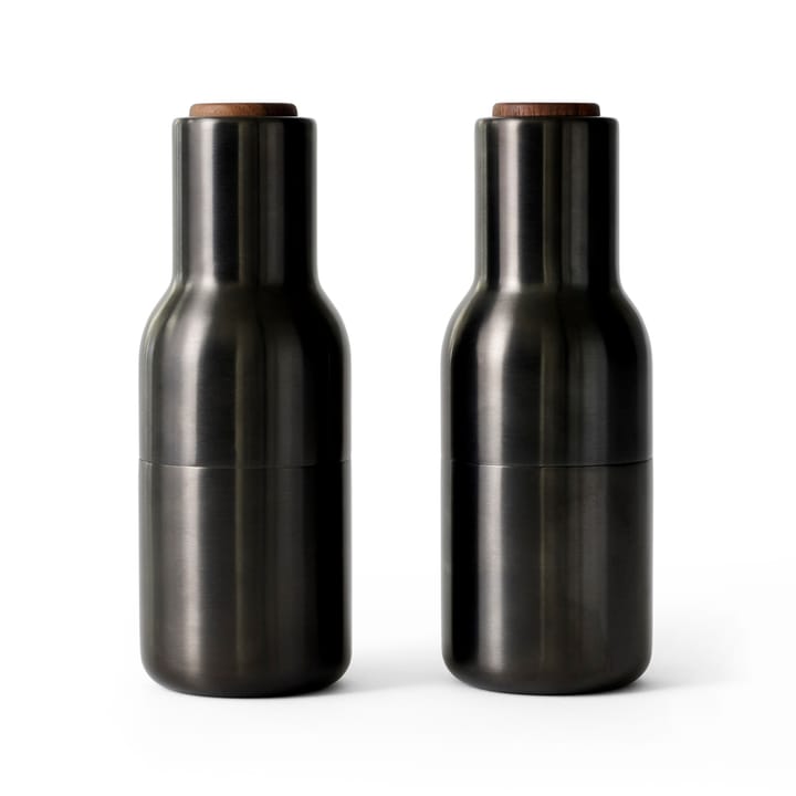 Bottle Grinder kruidenmolen metaal 2-pack - Bronzed brass (deksel van walnoothout) - Audo Copenhagen