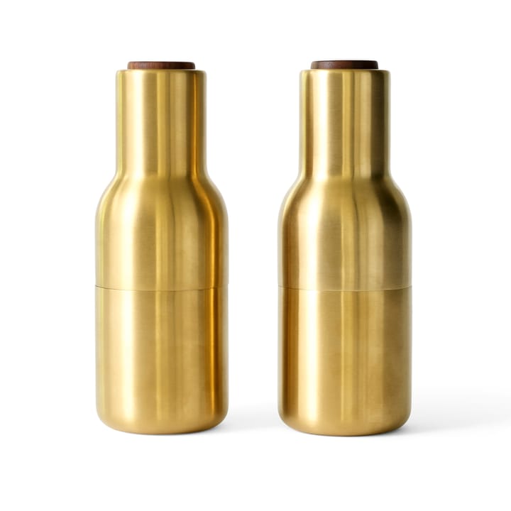 Bottle Grinder kruidenmolen metaal 2-pack, Brushed brass (deksel van walnoothout) Audo Copenhagen