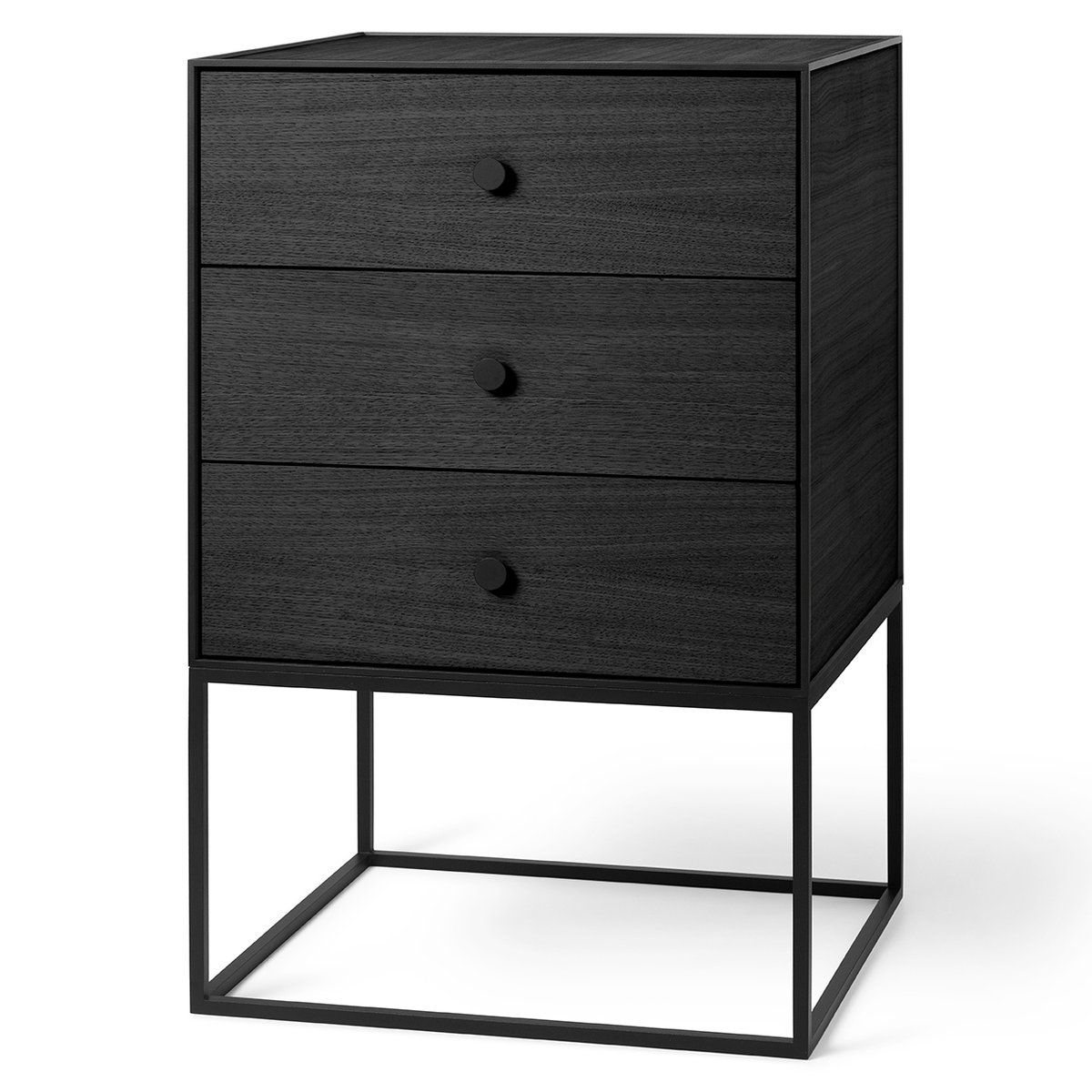 Audo Copenhagen Frame 49 bijzettafel met drie lades Zwart gebeitst essenhout