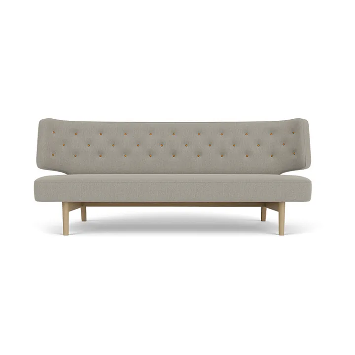 Radiohus Sofa Fully Upholstered RE-WOOL PC1T Global HR BUTTONS Vegetal 4-Legs Base - Re-wool 218-naturel eiken, leren knopen, 2-zits - Audo Copenhagen