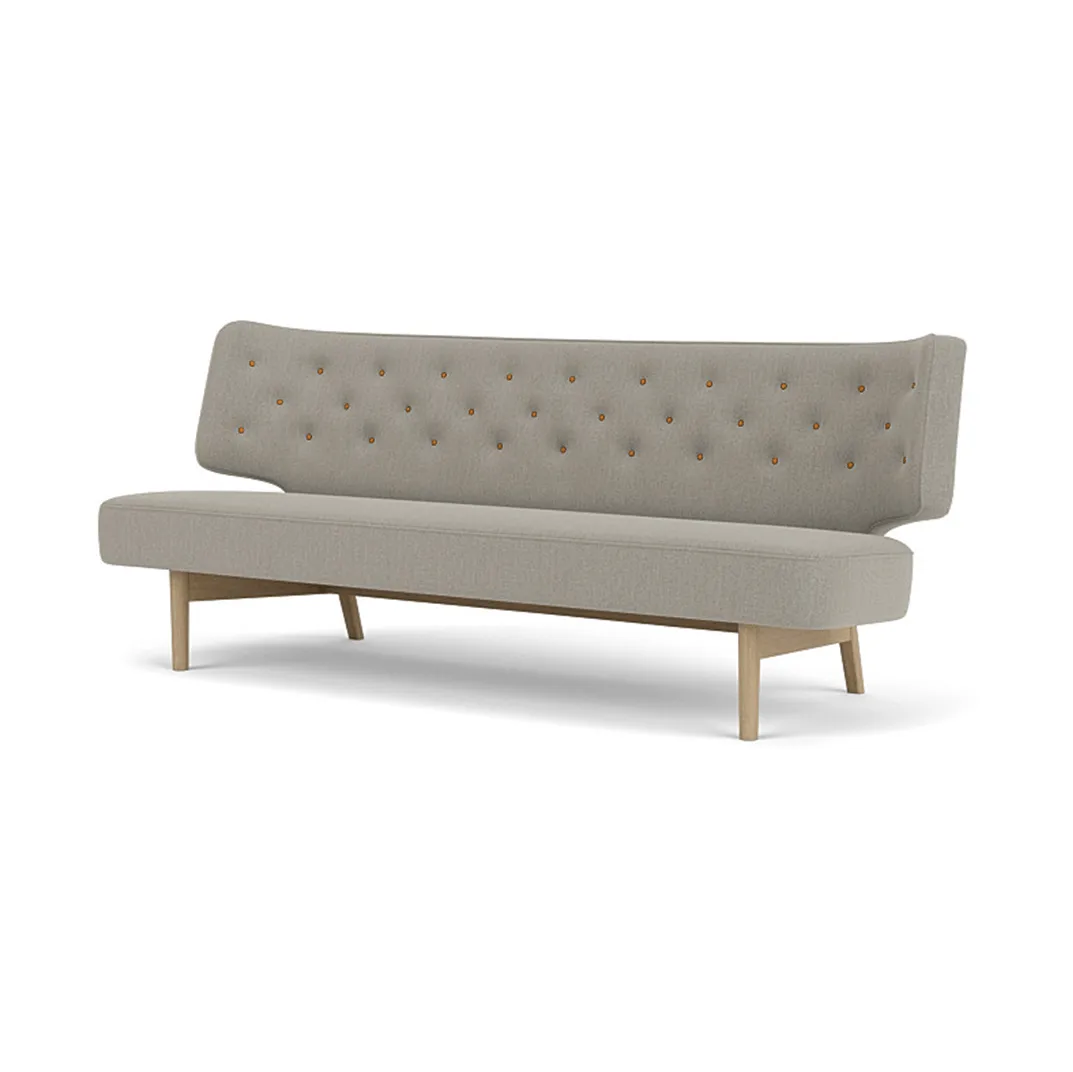 Radiohus Sofa Fully Upholstered RE-WOOL PC1T Global HR BUTTONS Vegetal 4-Legs Base, Re-wool 218-naturel eiken, leren knopen, 2-zits Audo Copenhagen