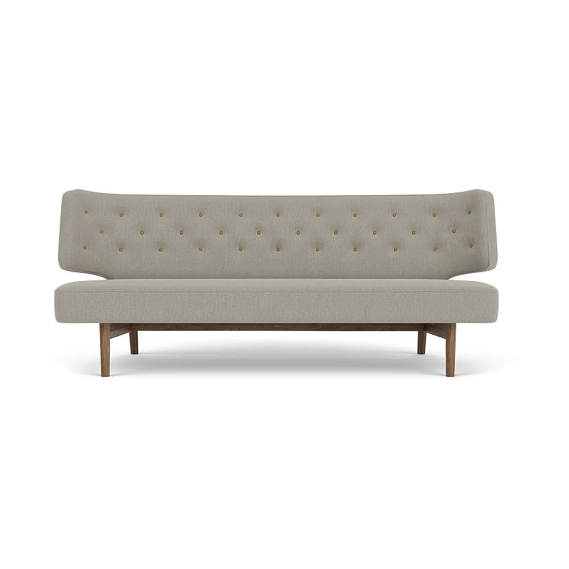 Radiohus Sofa Fully Upholstered RE-WOOL PC1T Global HR BUTTONS Vegetal 4-Legs Base, Re-wool 218-walnoot, leren knopen, 2-zits Audo Copenhagen