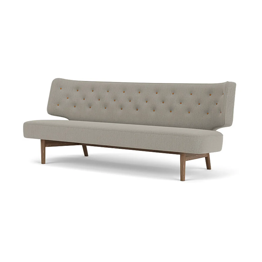 Radiohus Sofa Fully Upholstered RE-WOOL PC1T Global HR BUTTONS Vegetal 4-Legs Base, Re-wool 218-walnoot, leren knopen, 2-zits Audo Copenhagen