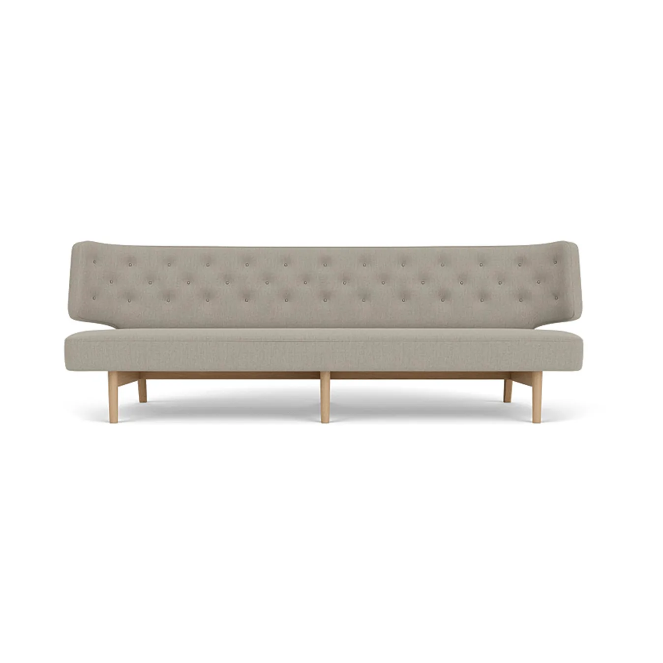 Radiohus Sofa Fully Upholstered RE-WOOL PC1T Global HR BUTTONS Vegetal 4-Legs Base, Re-wool 218-naturel eiken, leren knopen, 3-zits Audo Copenhagen