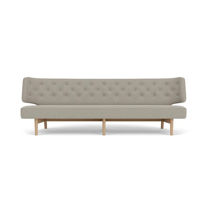 Radiohus Sofa Fully Upholstered RE-WOOL PC1T Global HR BUTTONS Vegetal 4-Legs Base - Re-wool 218-naturel eiken, leren knopen, 3-zits - Audo Copenhagen