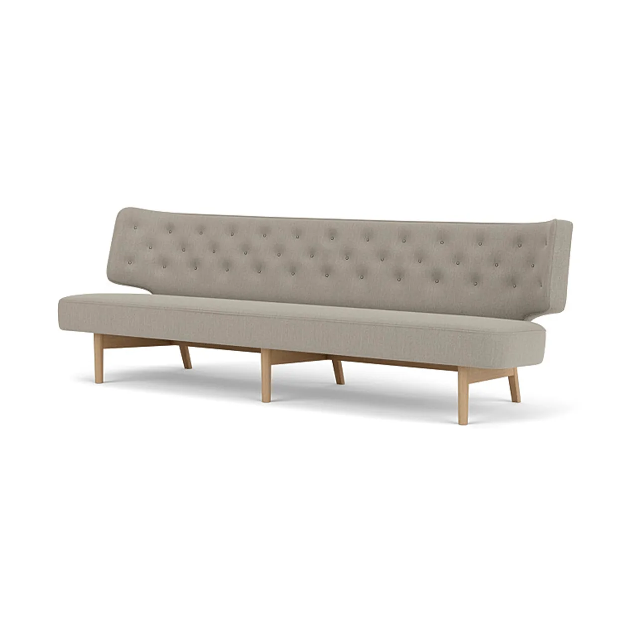 Radiohus Sofa Fully Upholstered RE-WOOL PC1T Global HR BUTTONS Vegetal 4-Legs Base, Re-wool 218-naturel eiken, leren knopen, 3-zits Audo Copenhagen