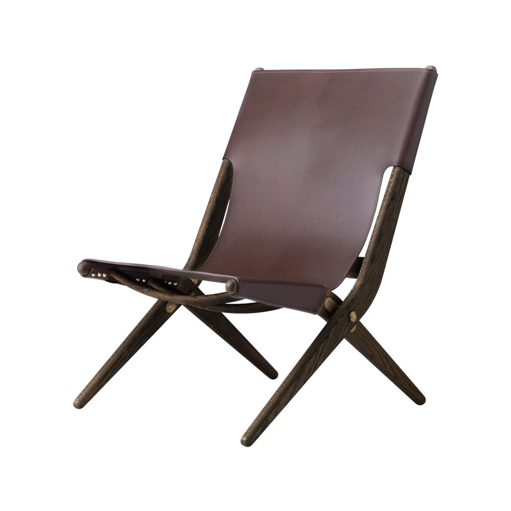 Audo Copenhagen Saxe fauteuil leer bruin, bruingeolied eiken onderstel