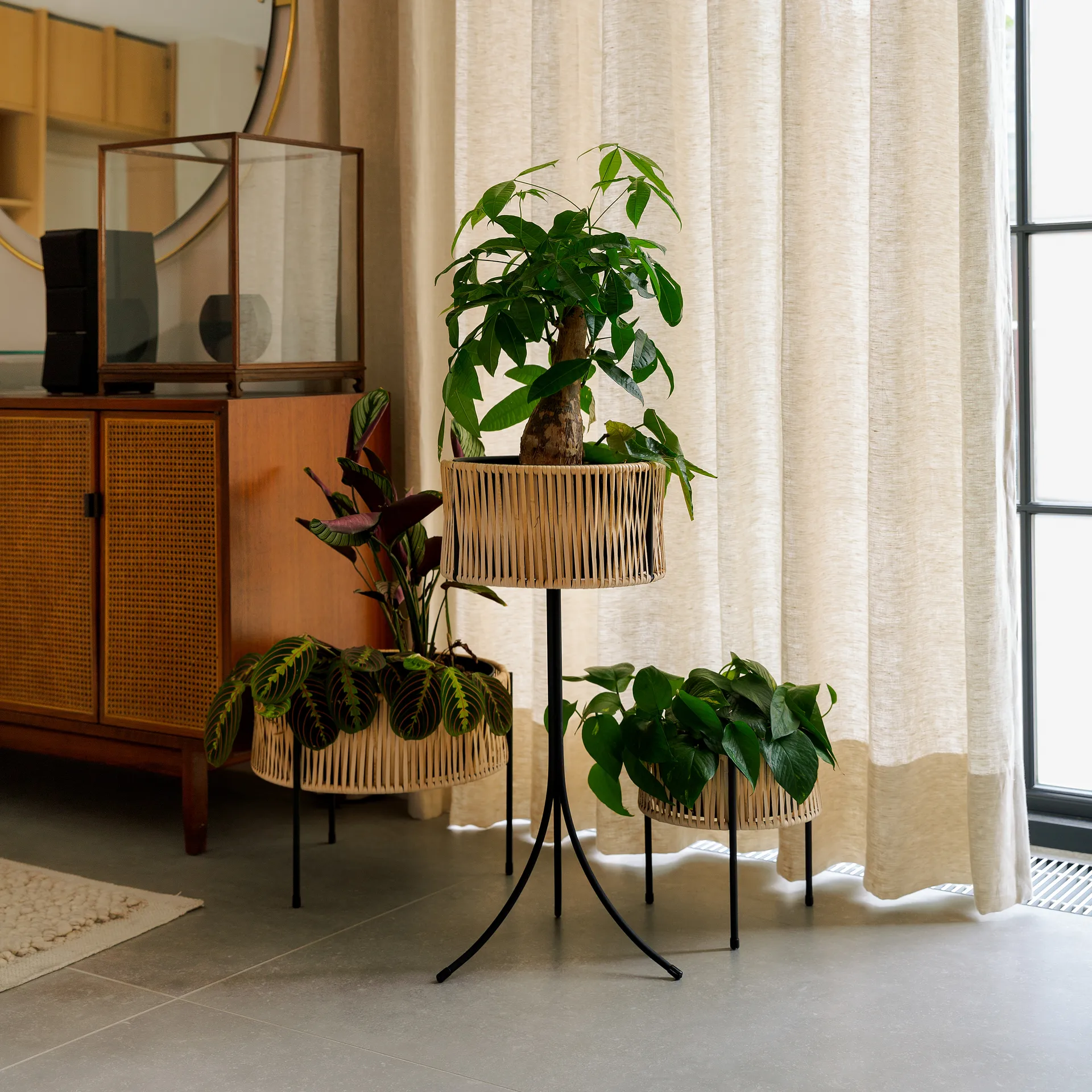 Umanoff planter bloembak rotan-staal, h69 cm Ø36,5 cm Audo Copenhagen