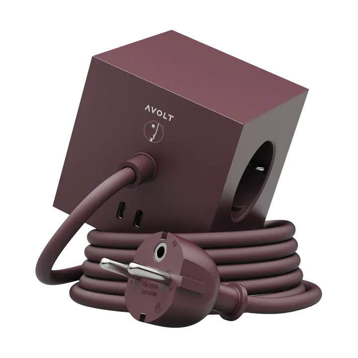 AVOLT x Bauhaus-Archiv Square 1 stekkerdoos USB-C - Mulberry Red - Avolt