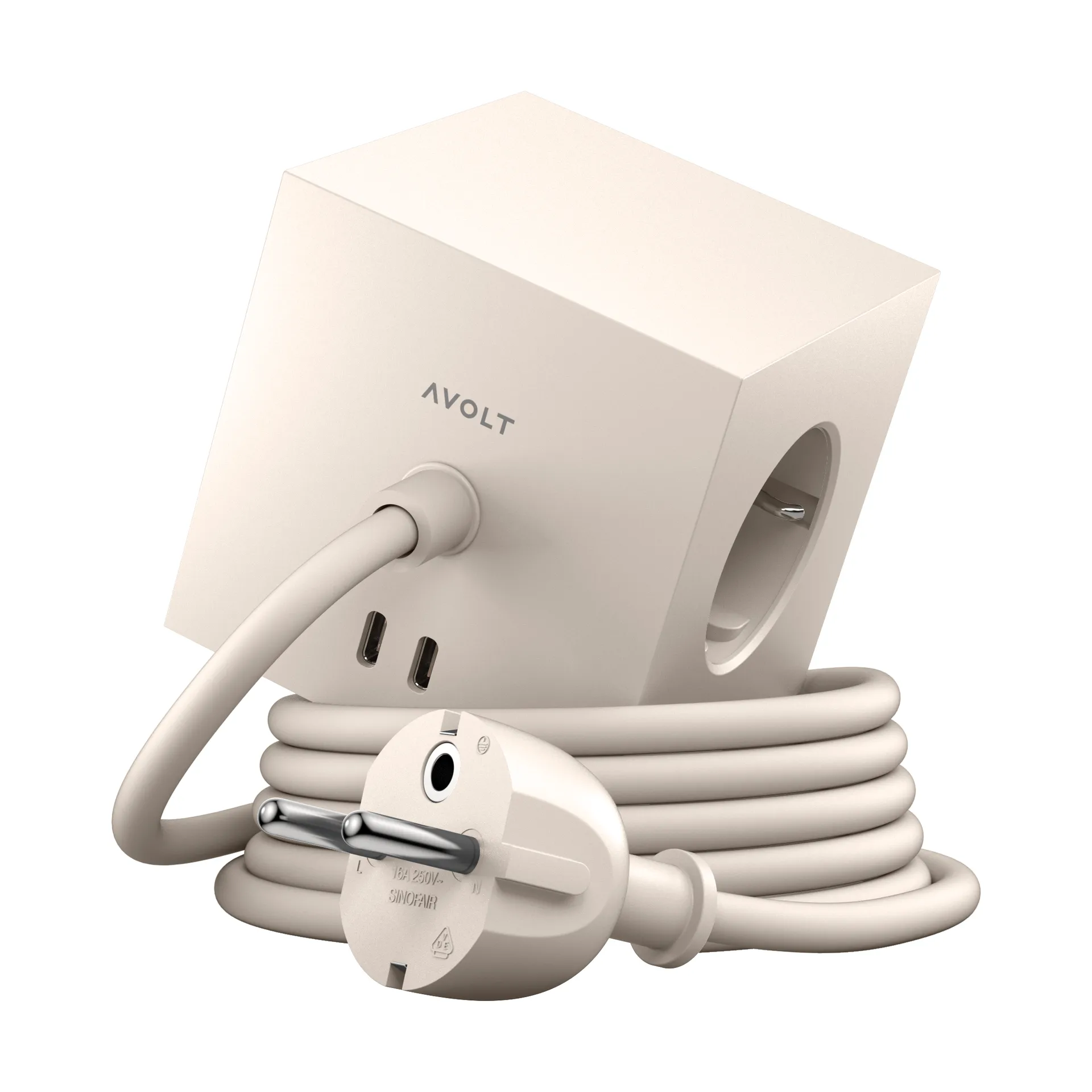 Square 1 stopcontact met USB-C 30W 1,8 m, Nomad sand Avolt