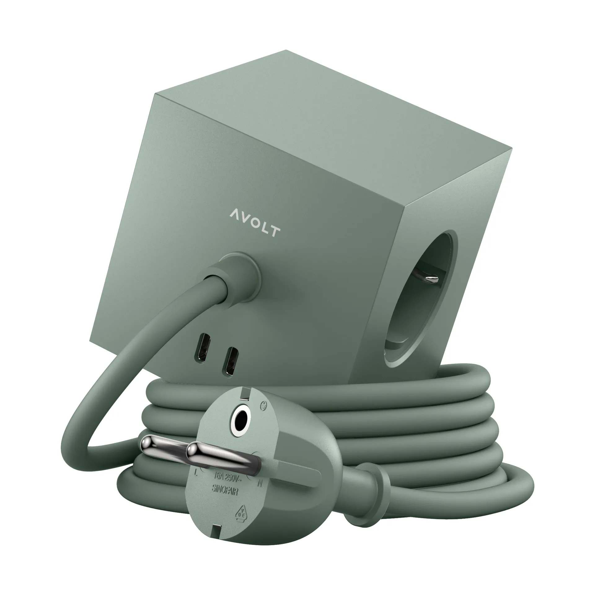 Square 1 stopcontact met USB-C 30W 1,8 m, Oak green Avolt
