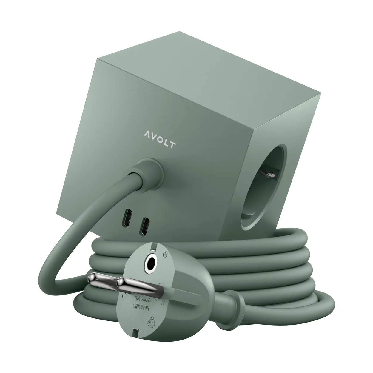 Avolt Square 1 stopcontact met USB-C 30W 1,8 m Oak green