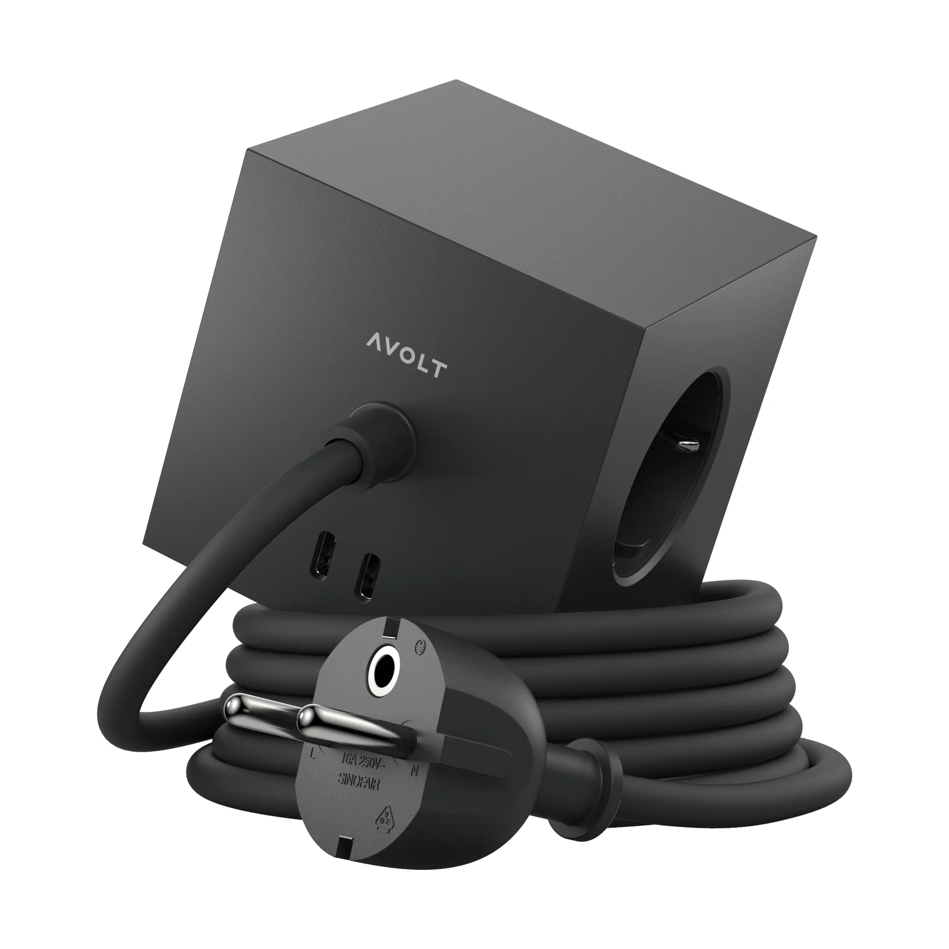 Square 1 stopcontact met USB-C 30W 1,8 m, Stockholm black Avolt
