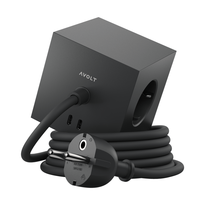 Square 1 stopcontact met USB-C 30W 1,8 m - Stockholm black - Avolt