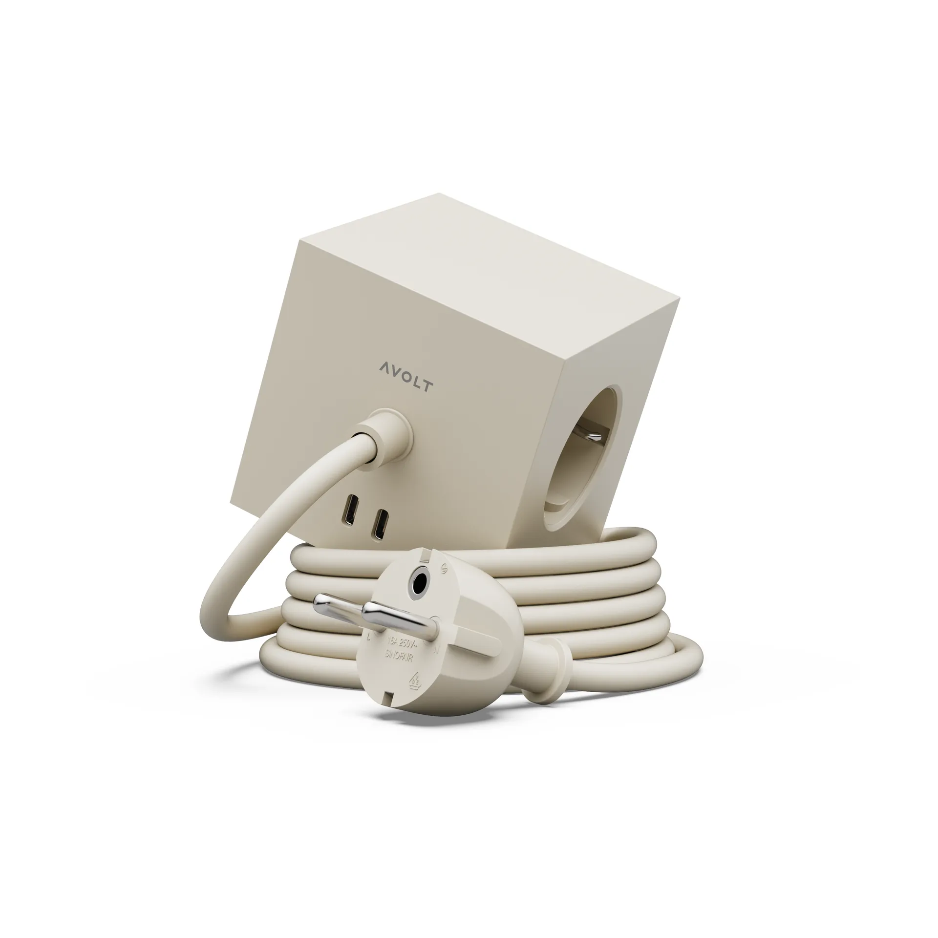 Square 1 stopcontact met USB-C 30W 3 m, Nomad Sand Avolt