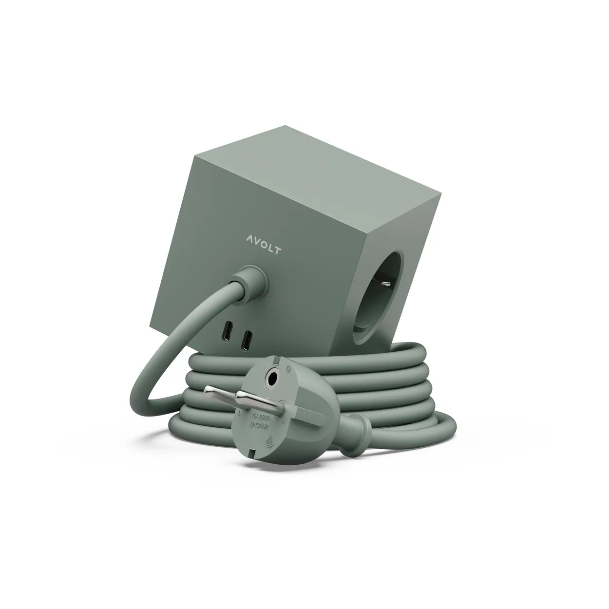 Avolt Square 1 stopcontact met USB-C 30W 3 m Oak Green