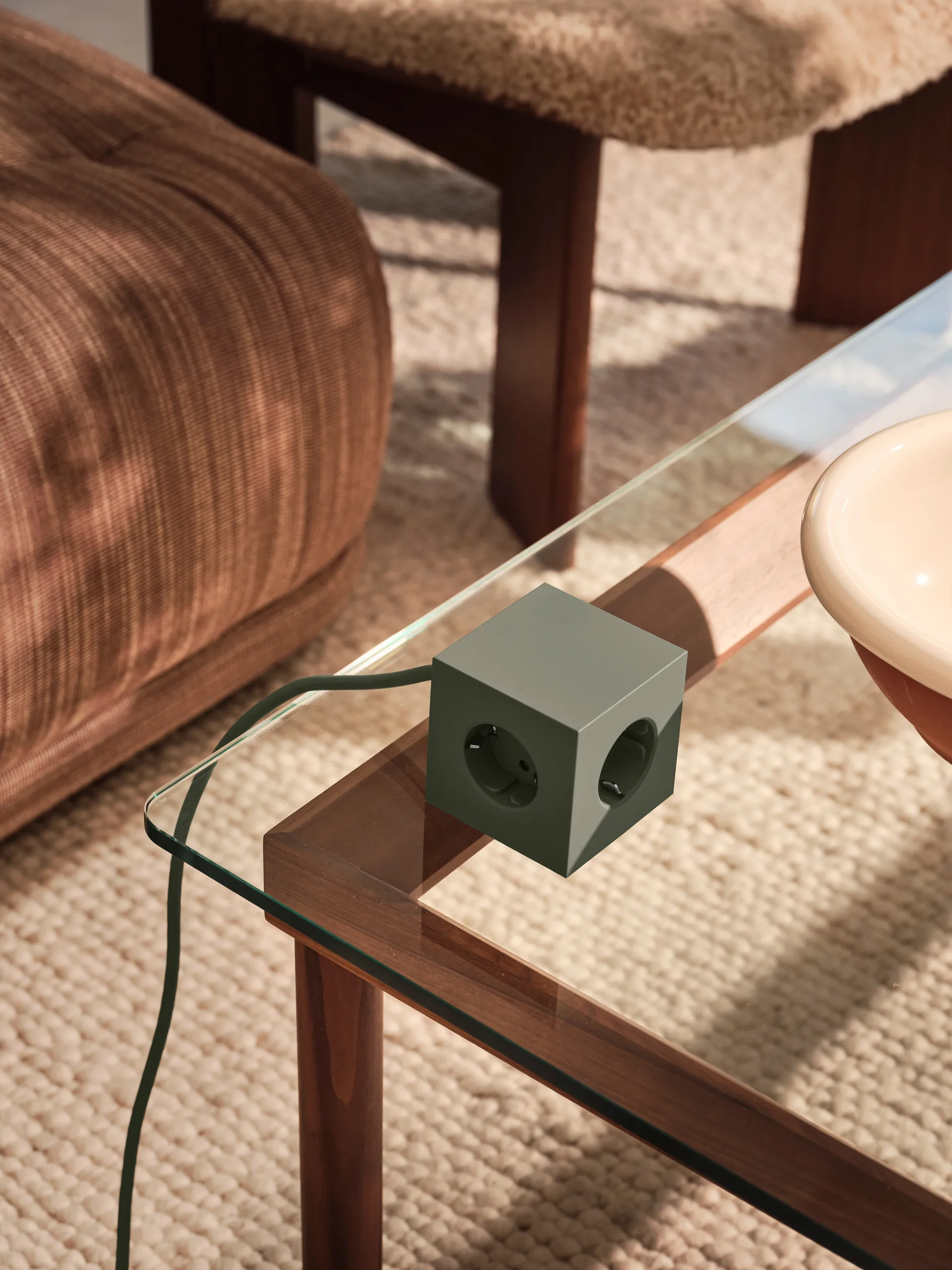 Square 1 stopcontact met USB-C 30W 3 m, Oak Green Avolt
