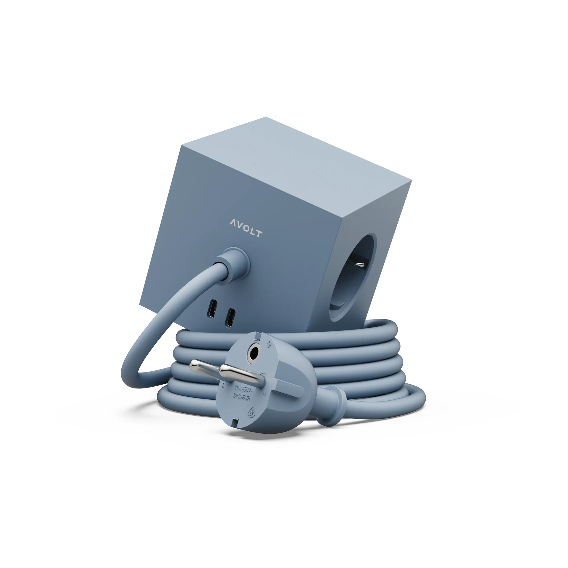 Square 1 stopcontact met USB-C 30W 3 m, Shark Blue Avolt