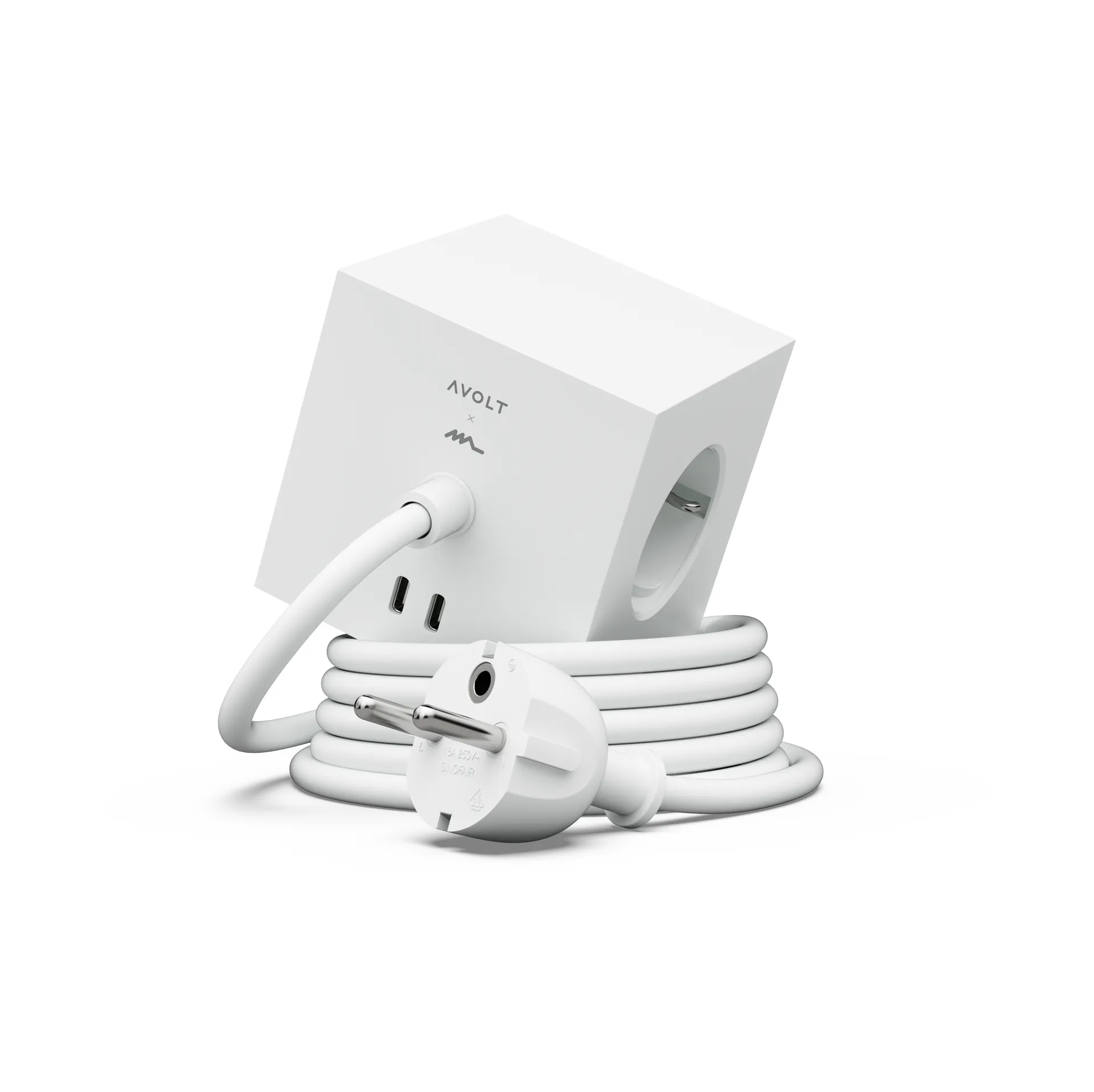 Square 1 stopcontact met USB-C 30W 3 m, White Martinelli Luce edition Avolt