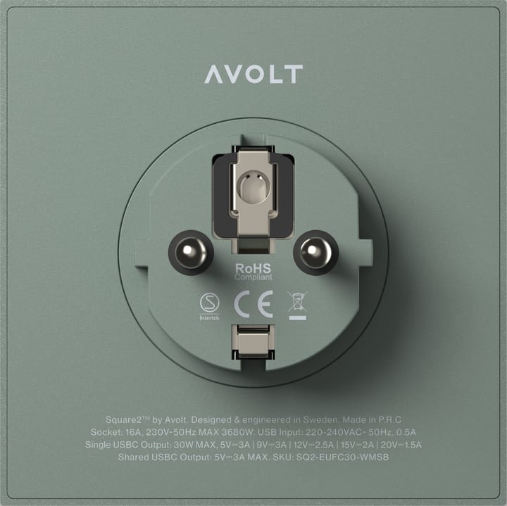 Square 2 stopcontact, Oak Green Avolt