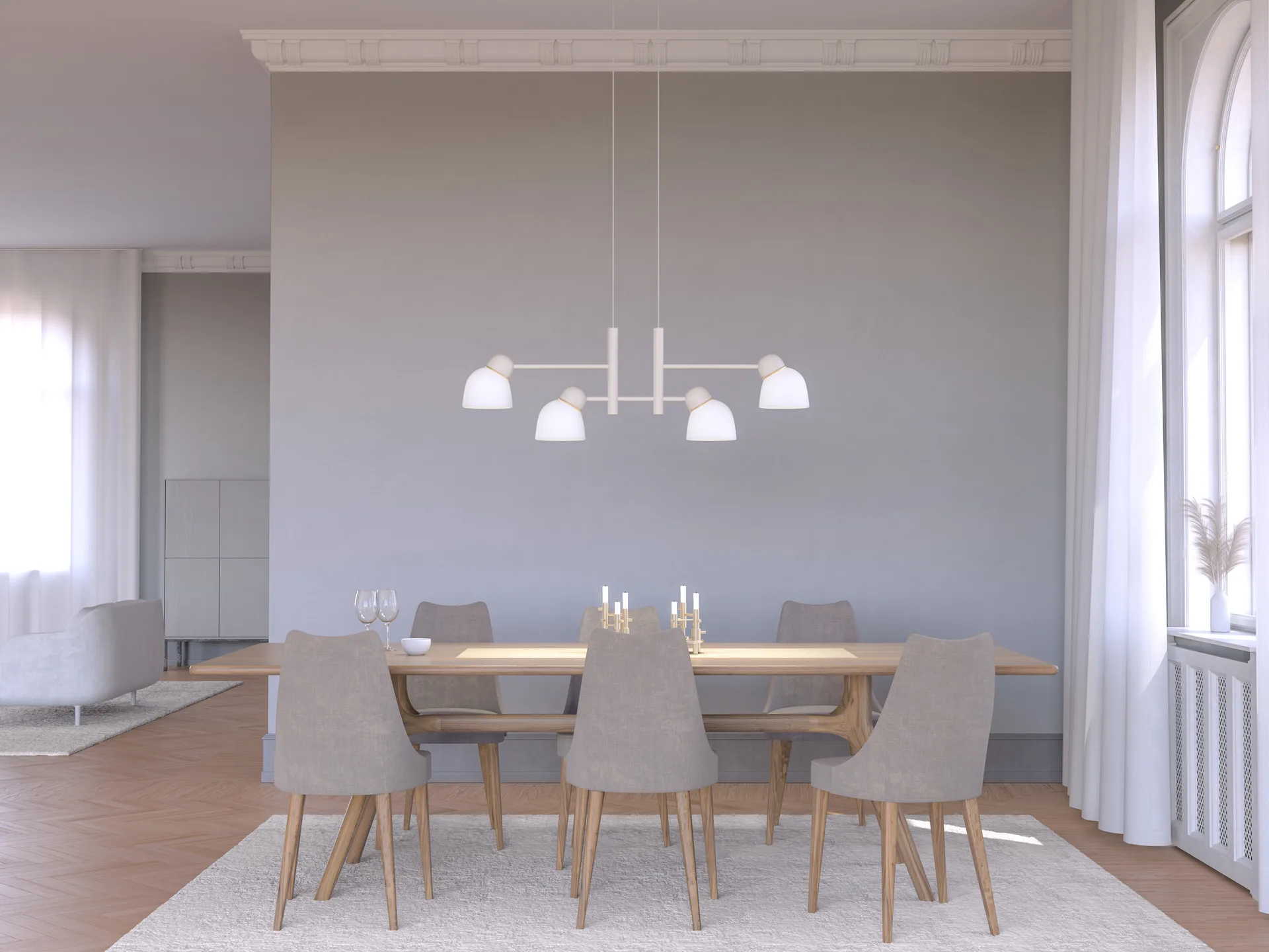 Bird hanglamp 119,3 cm, Zand-messing-opaalglas Belid