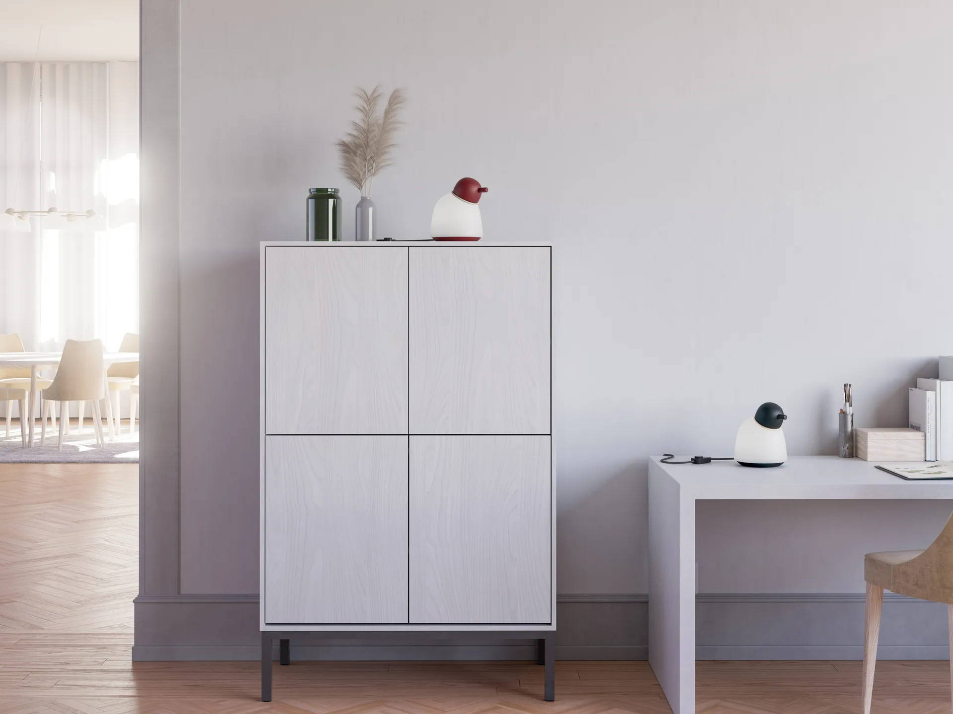 Bird tafellamp 21,5 cm, Donker rood-zand-opaalglas Belid