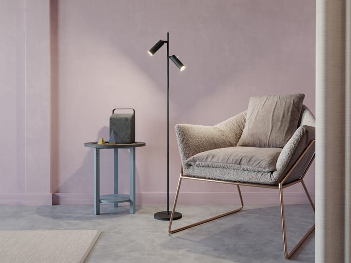 Cato Slim vloerlamp dubbel, Matzwart-led Belid