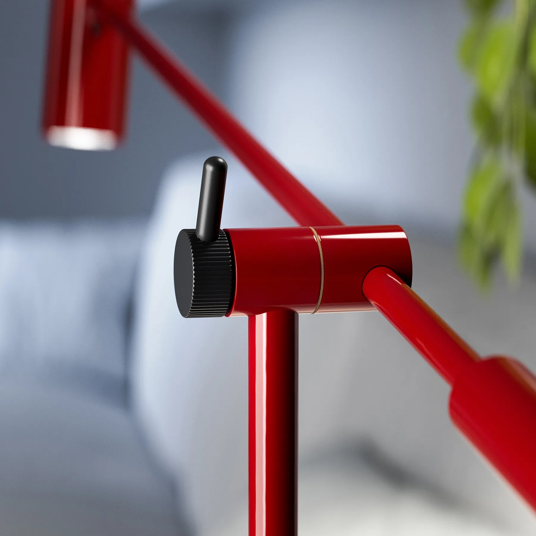 Cato vloerlamp 134 cm, Glanzend robijnrood-matzwart Belid