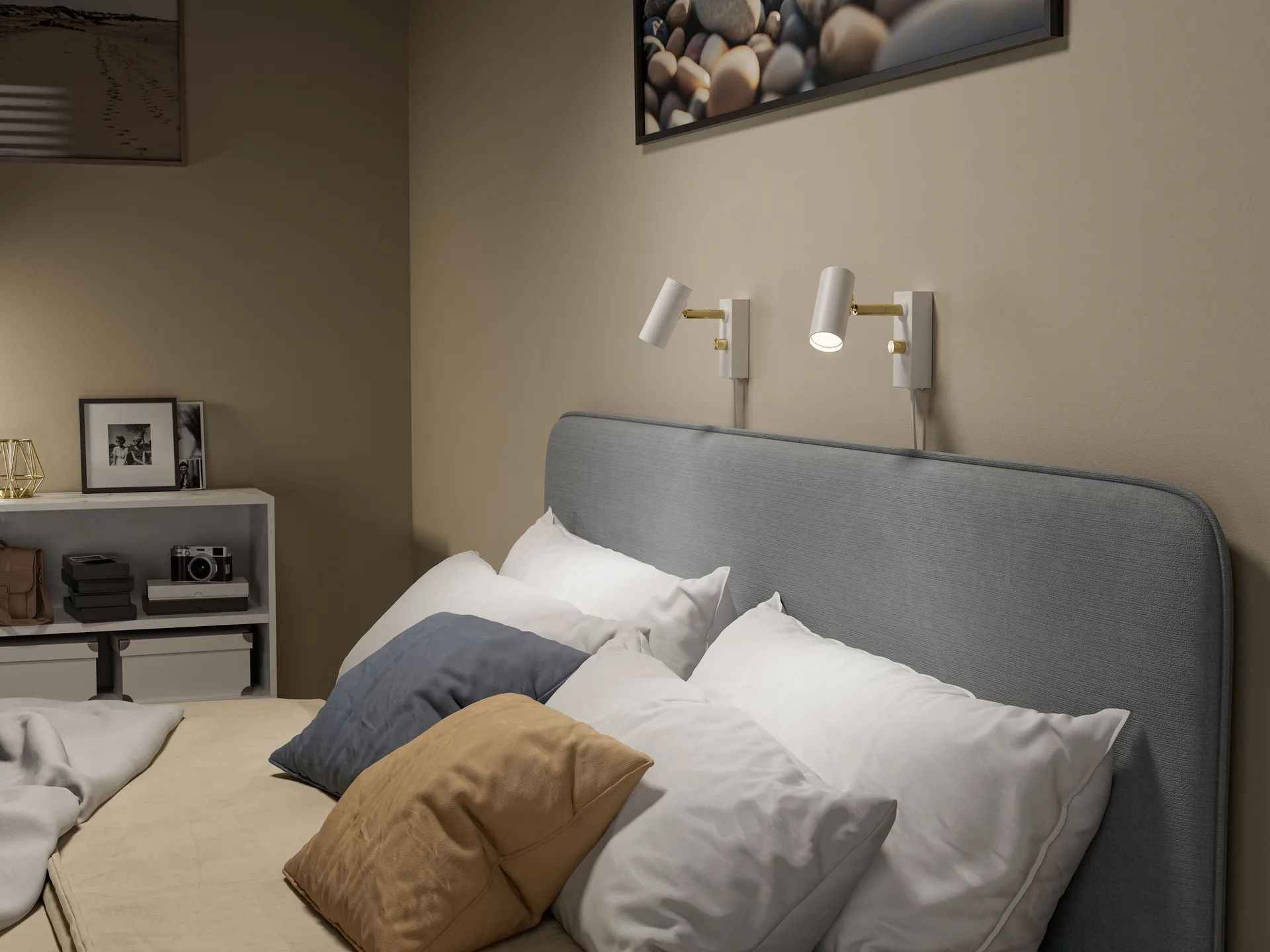 Cato wandlamp, Matwit-glanzend messing Belid