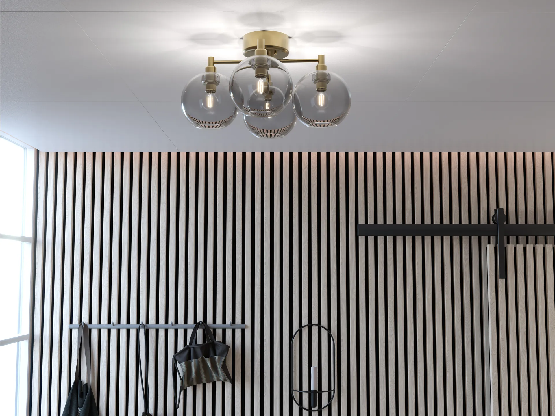 Gloria plafondlamp, Messing-rookkleurig glas Belid