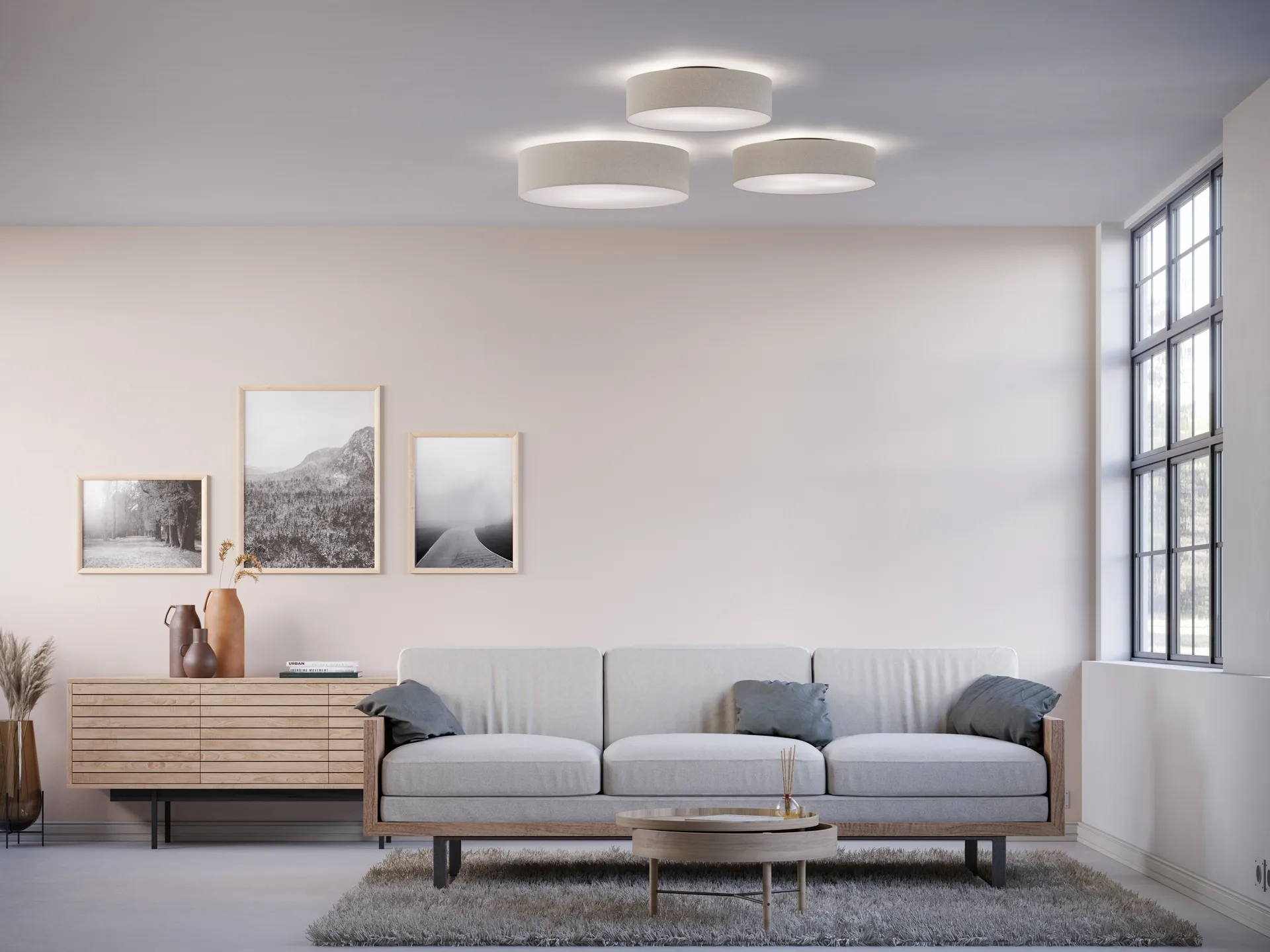 Soft plafonnière Ø60 cm, Witte wol Belid