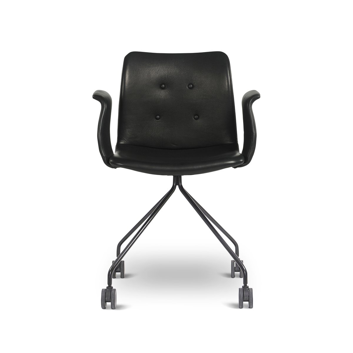 Bent Hansen Primum stoel met armleuning en leren zitting Zenso 2-Zwarte wielbasis