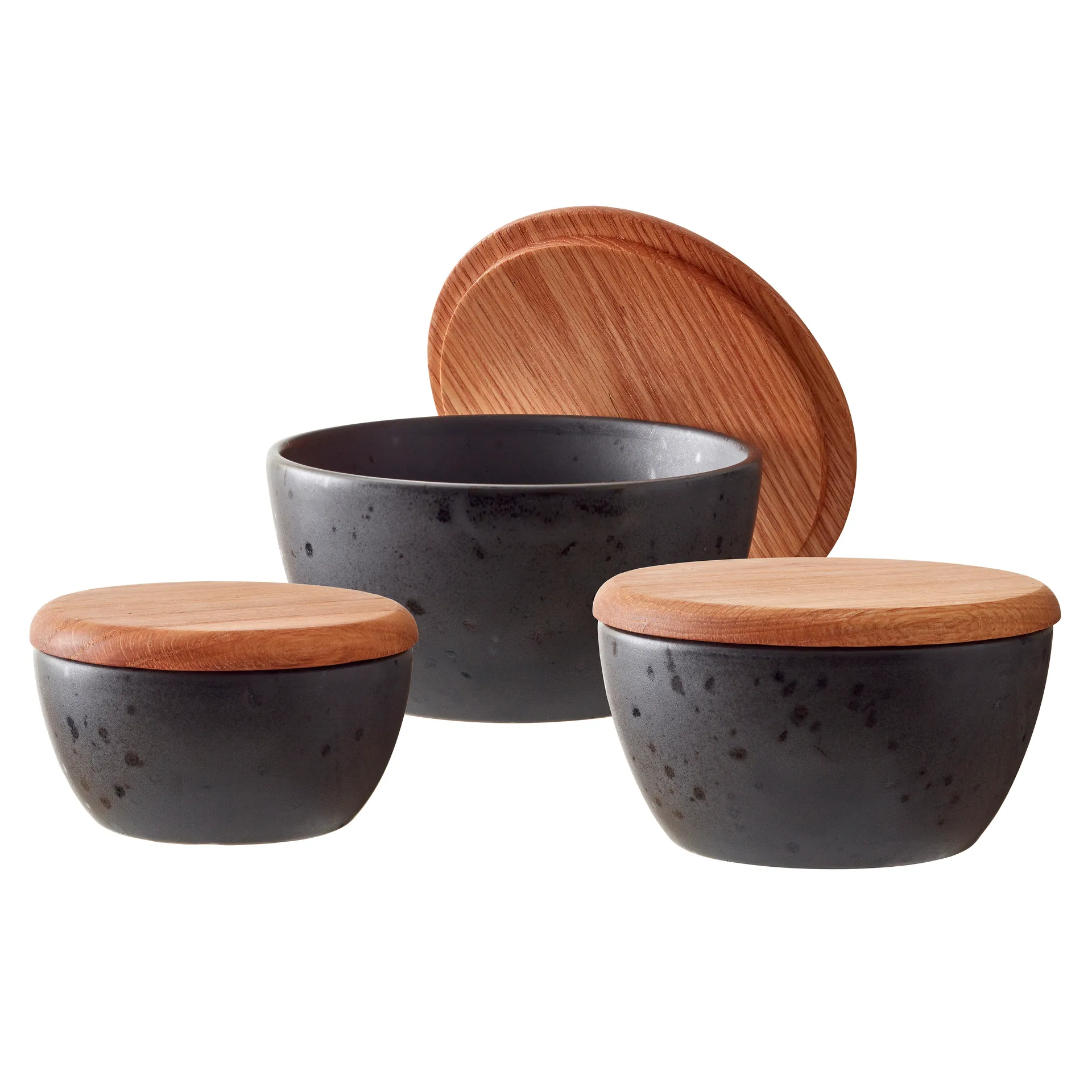 Bitz kommenset 3-pack met deksel mat, Zwart Bitz