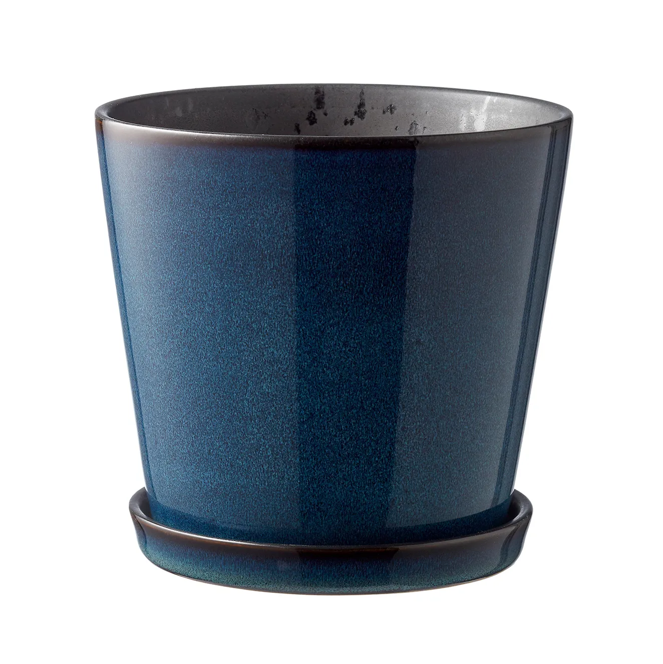 Bitz pot met schotel Ø14 cm, Donkerblauw-zwart Bitz