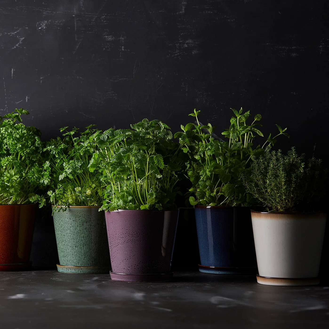 Bitz pot met schotel Ø14 cm, Donkerblauw-zwart Bitz