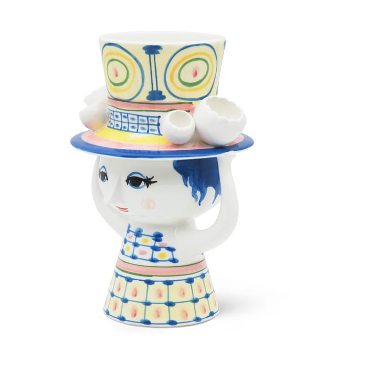 Dame med hat vaas H20,5 cm, Blauw Bjørn Wiinblad