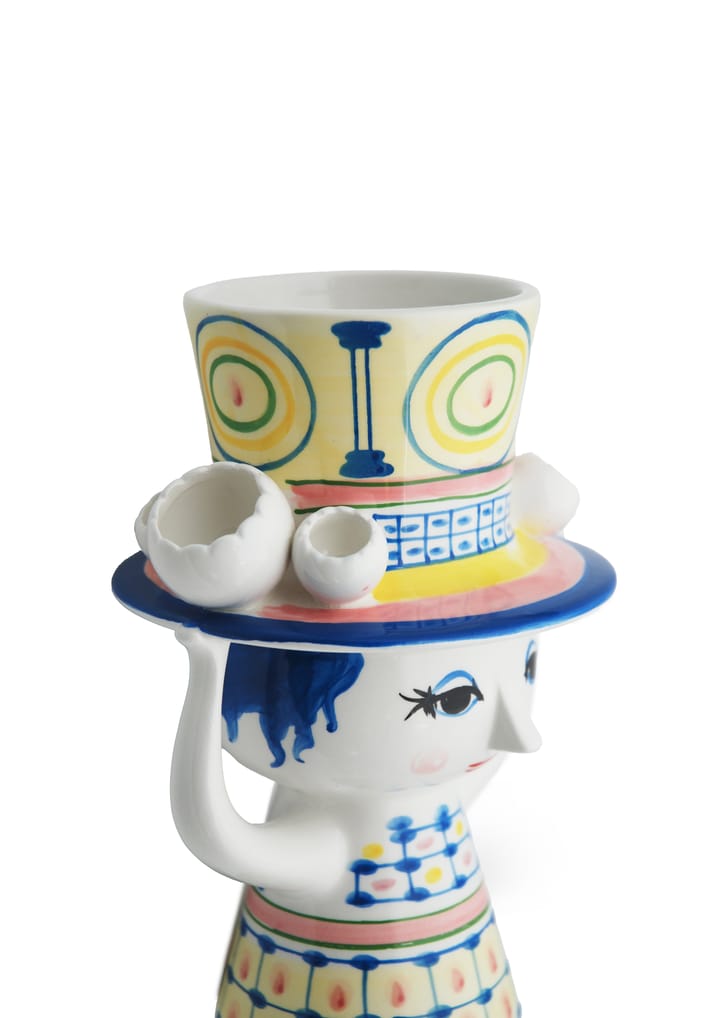Dame med hat vaas H20,5 cm, Blauw Bjørn Wiinblad