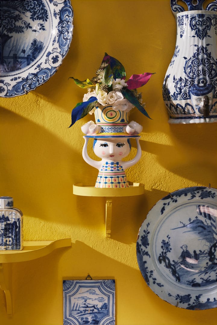 Dame med hat vaas H20,5 cm, Blauw Bjørn Wiinblad