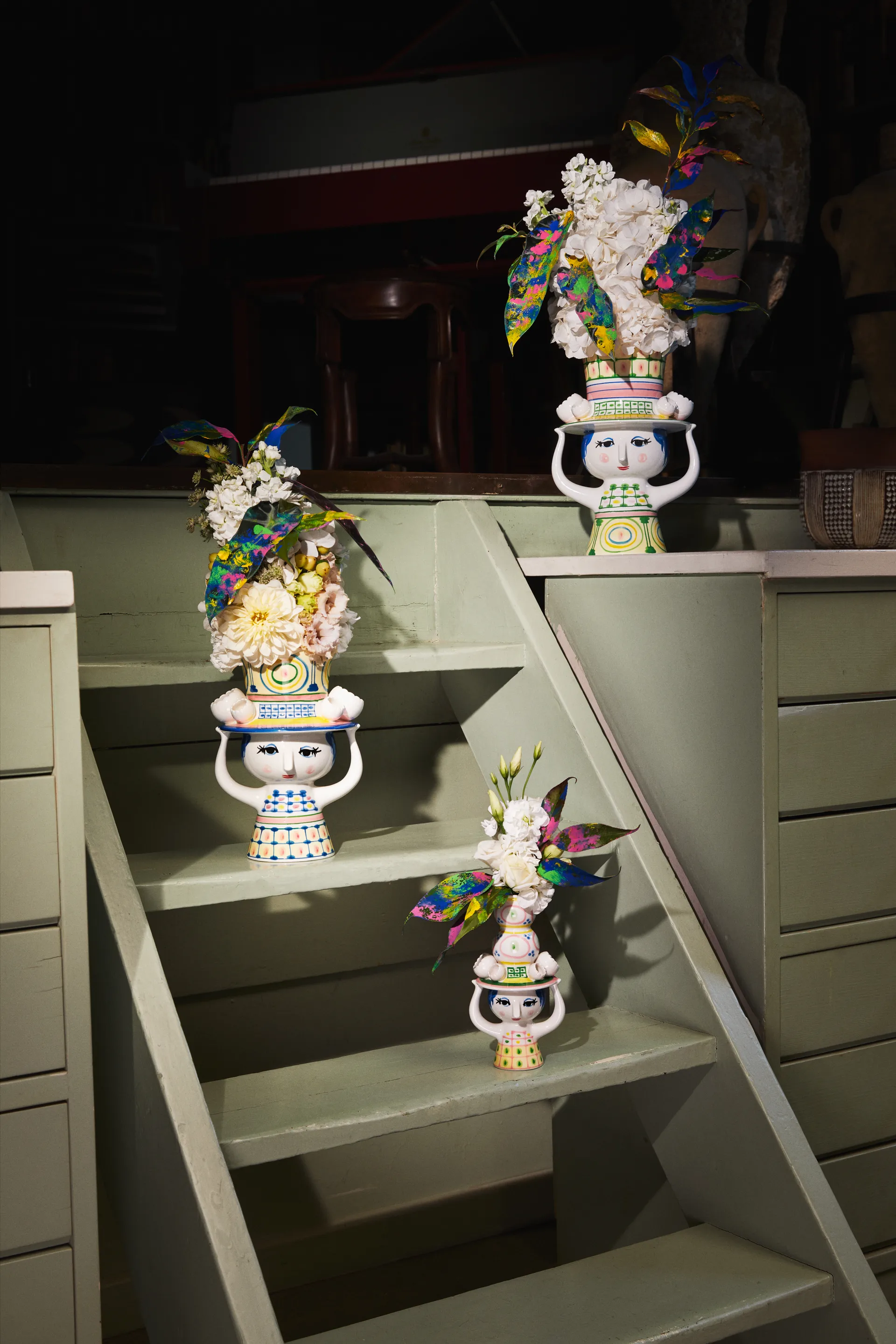 Dame med hat vaas H24,5 cm, Groen Bjørn Wiinblad