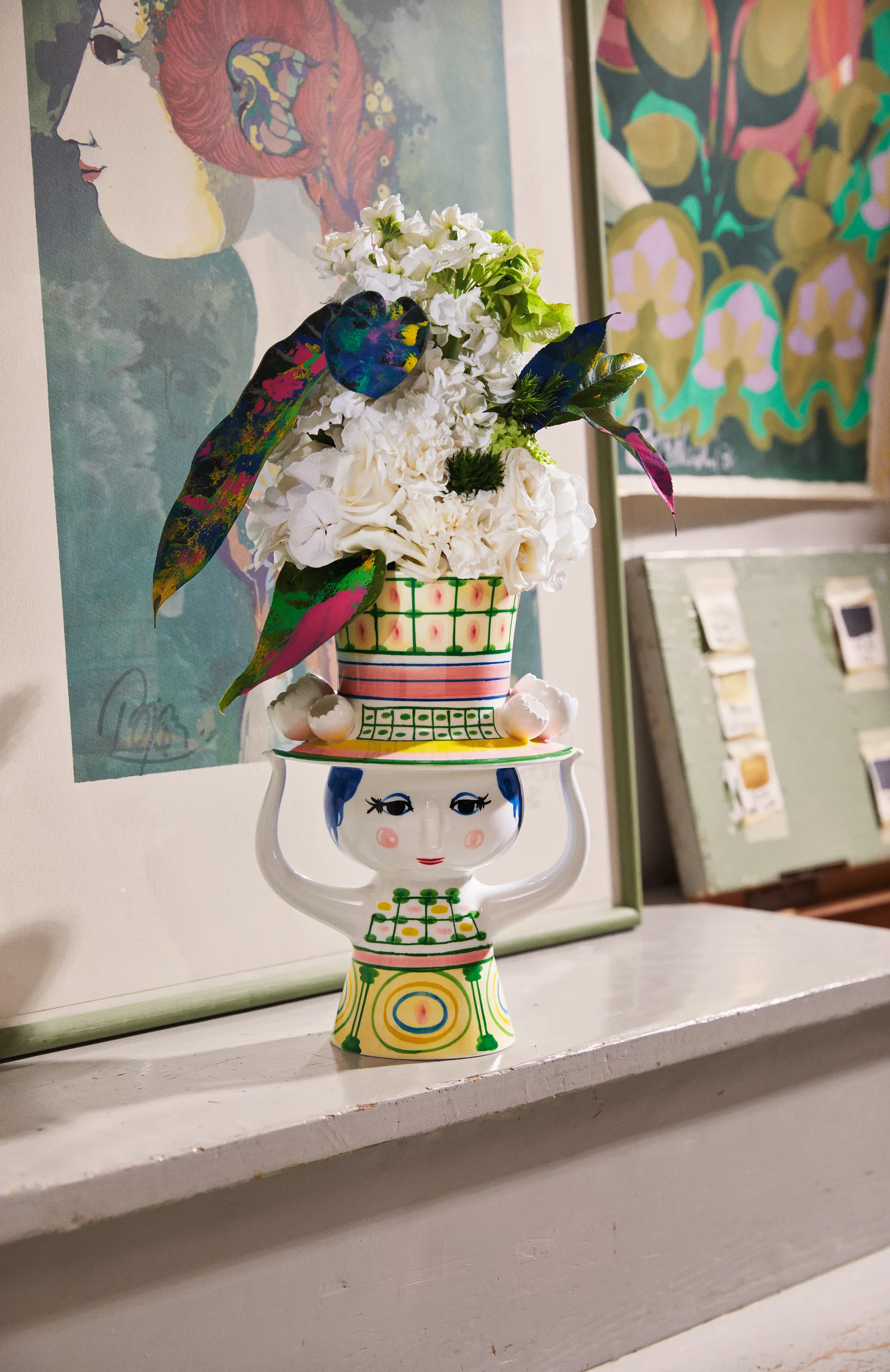 Dame med hat vaas H24,5 cm, Groen Bjørn Wiinblad