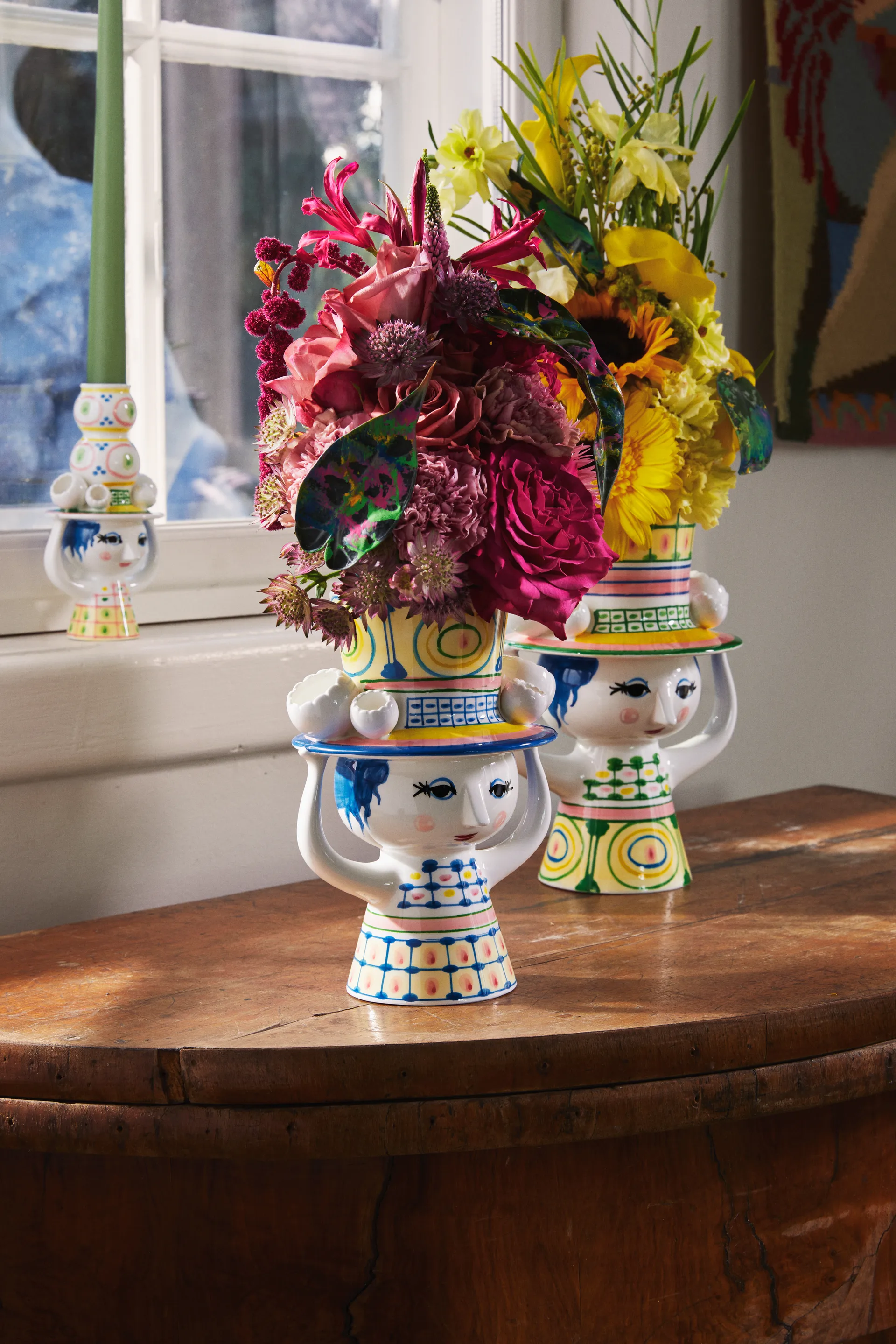 Dame med hat vaas H24,5 cm, Groen Bjørn Wiinblad