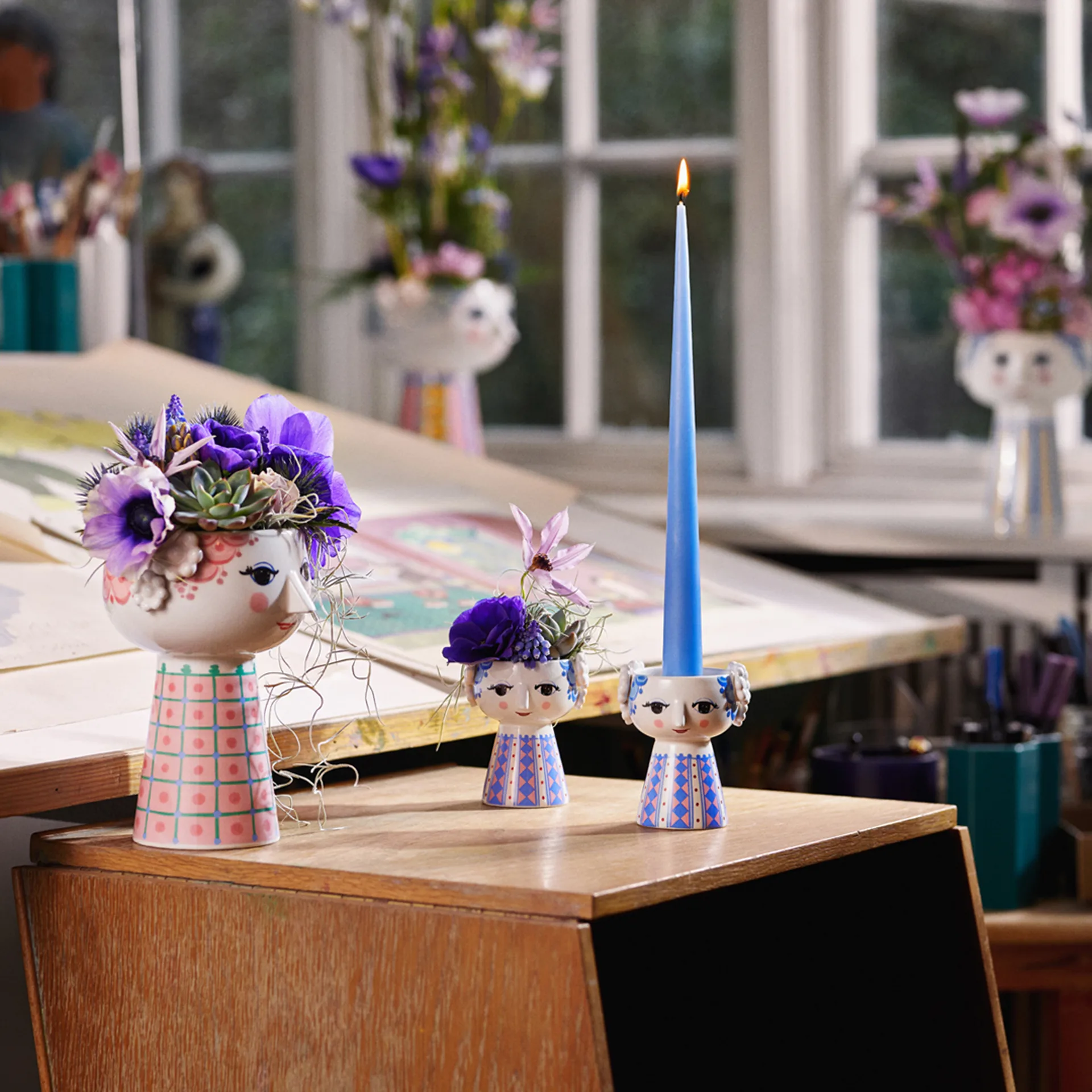 Eva kandelaar 9,5 cm, Donkerblauw Bjørn Wiinblad